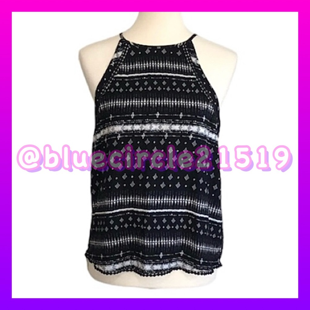 Mudd Halter Tank Top Aztec Print Black and White 
•Size Medium